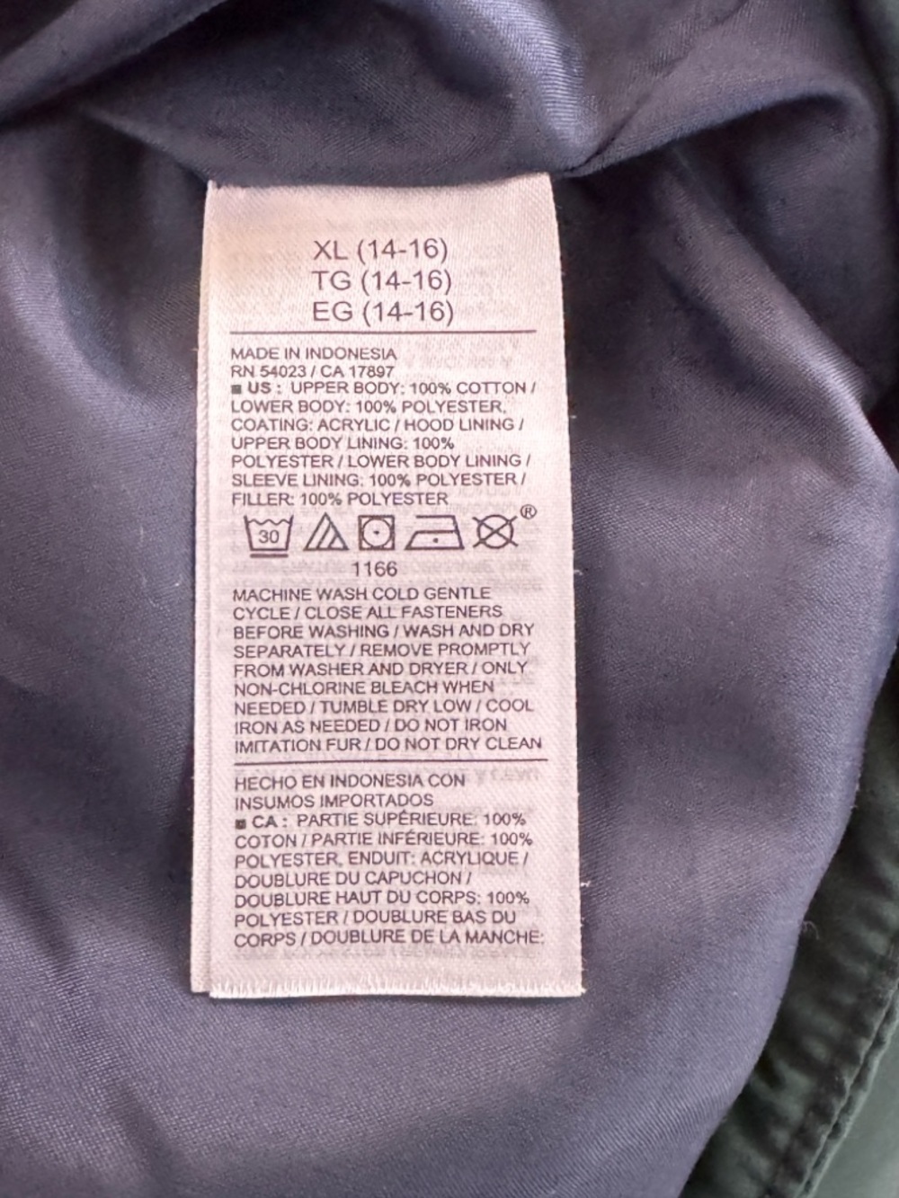 Old Navy Green Puffer Jacket with Navy Corduroy Yoke and Hood Boys XL 14-16 - Picture 7 of 11